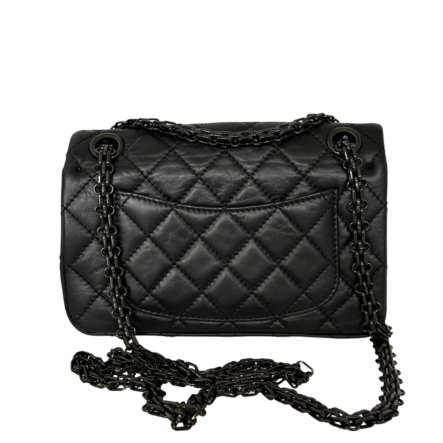Chanel Mini Reissue 224 2.55 Flap So Black Aged Calfskin schwarze Hardware Fullset / neuwertig Chanel