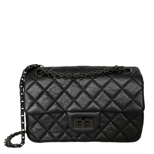 Chanel Mini Reissue 224 2.55 Flap So Black Aged Calfskin schwarze Hardware Fullset / neuwertig Chanel