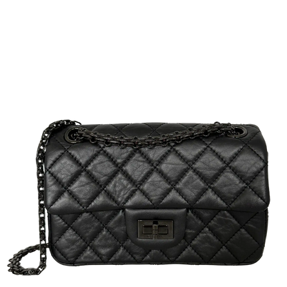 Chanel Mini Reissue 224 2.55 Flap So Black Aged Calfskin schwarze Hardware Fullset / neuwertig Chanel