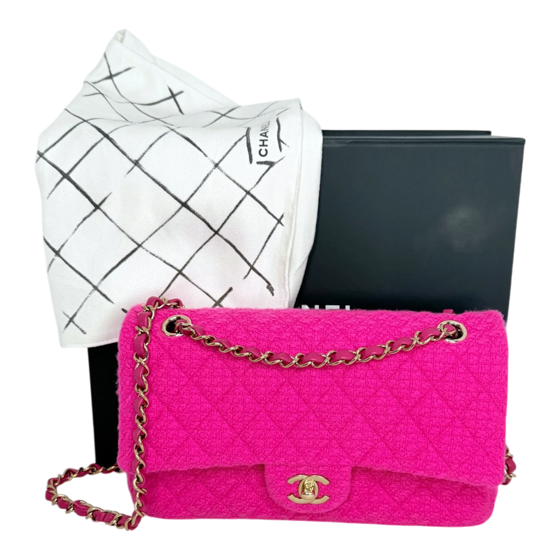 Chanel Timeless Double Flapbag Medium Tweed Pink 2022 Chanel