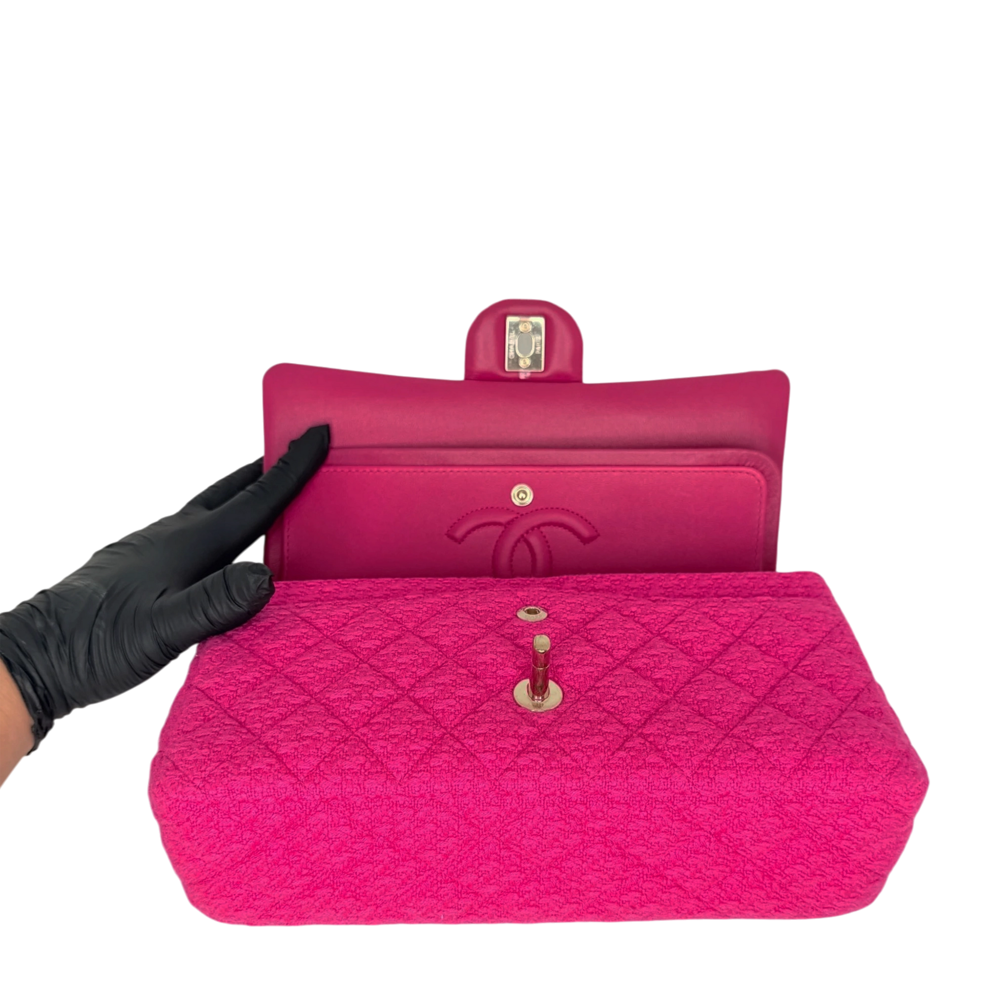 Chanel Timeless Double Flapbag Medium Tweed Pink 2022 Chanel