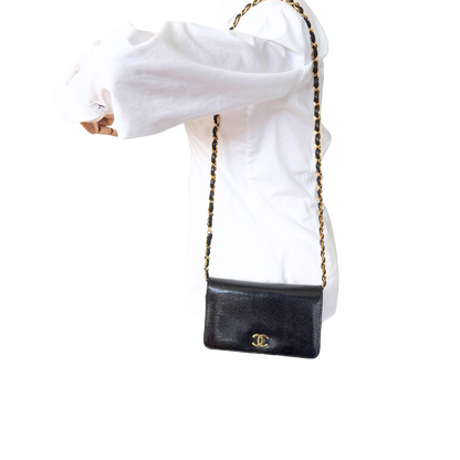 Chanel Vintage Wallet on Chain Timeless Lizard Leder schwarz / sehr gut Chanel