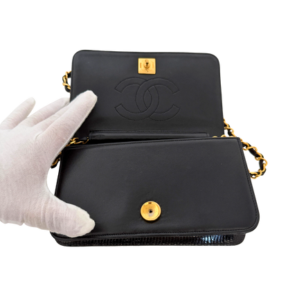 Chanel Vintage Wallet on Chain Timeless Lizard Leder schwarz / sehr gut Chanel