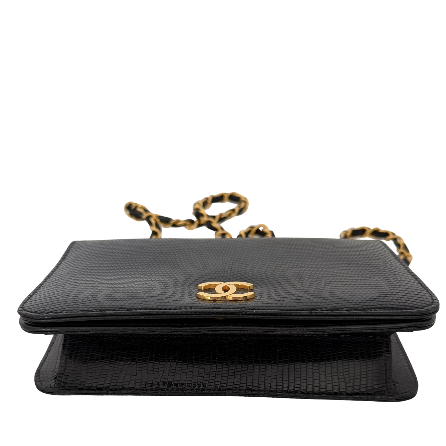 Chanel Vintage Wallet on Chain Timeless Lizard Leder schwarz / sehr gut Chanel