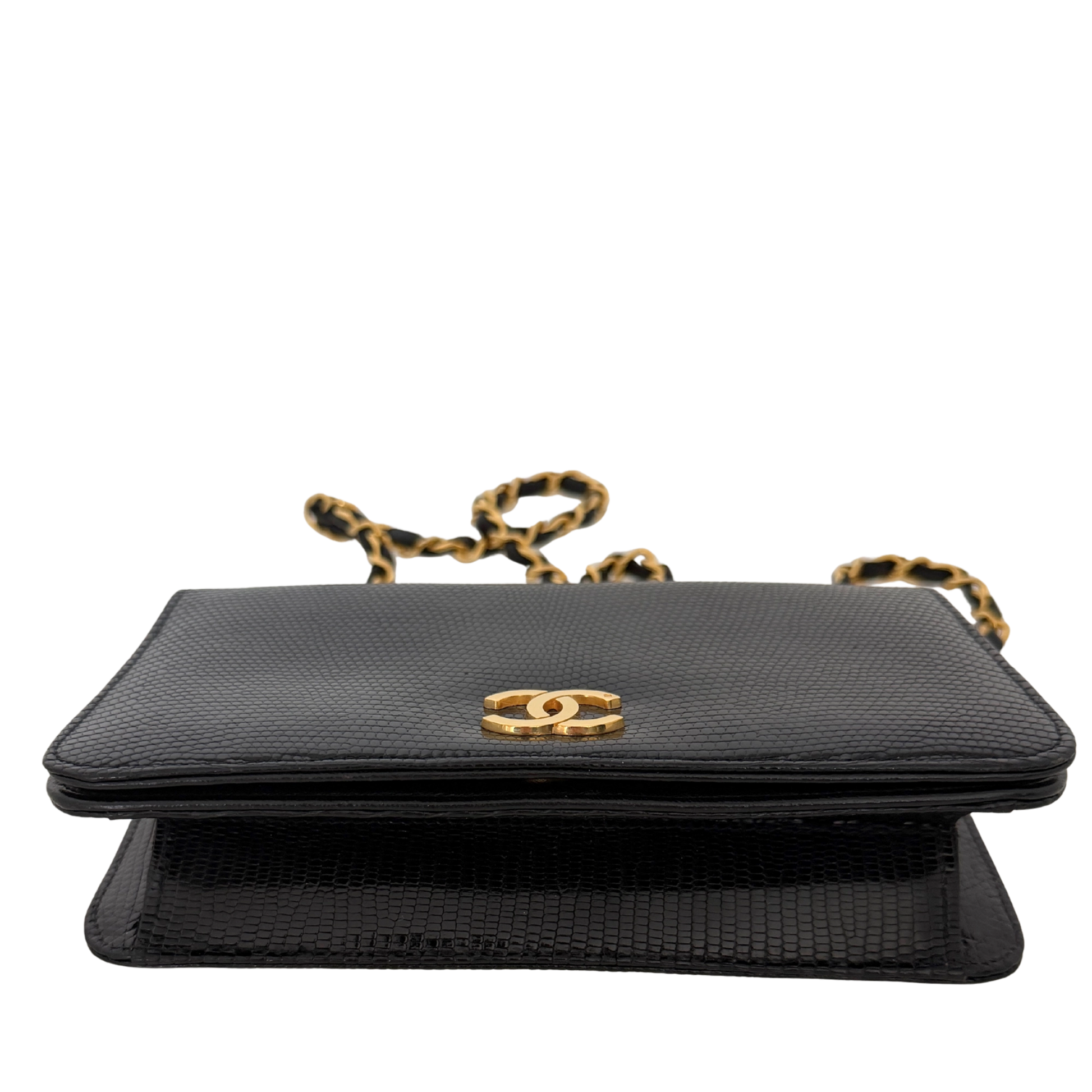 Chanel Vintage Wallet on Chain Timeless Lizard Leder schwarz / sehr gut Chanel