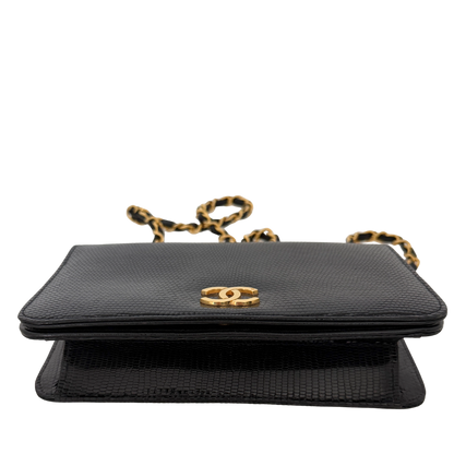 Chanel Vintage Wallet on Chain Timeless Lizard Leder schwarz / sehr gut Chanel