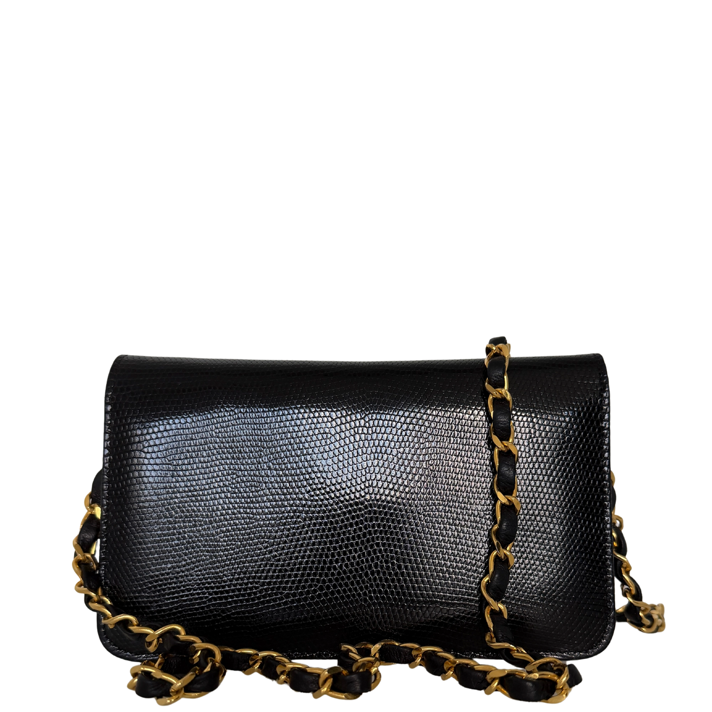 Chanel Vintage Wallet on Chain Timeless Lizard Leder schwarz / sehr gut Chanel