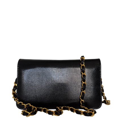 Chanel Vintage Wallet on Chain Timeless Lizard Leder schwarz / sehr gut Chanel