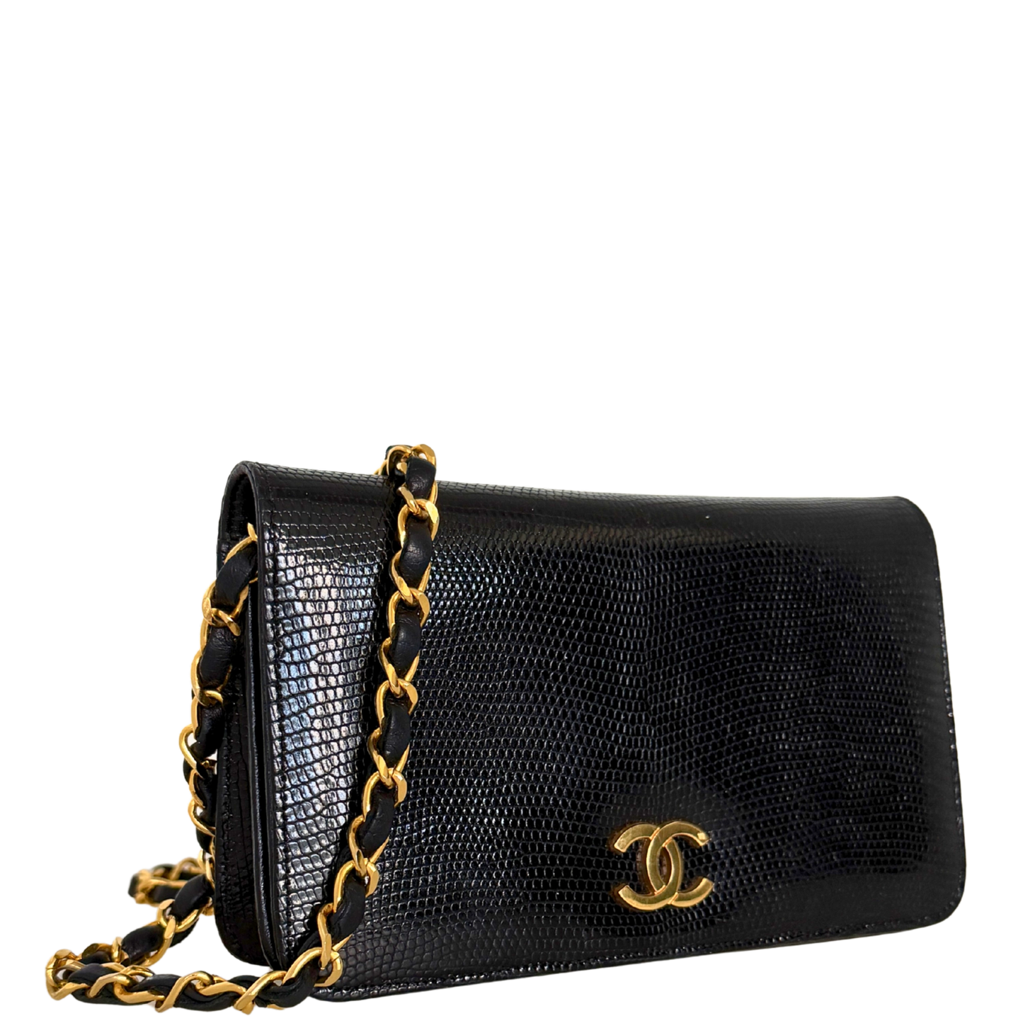 Chanel Vintage Wallet on Chain Timeless Lizard Leder schwarz / sehr gut Chanel