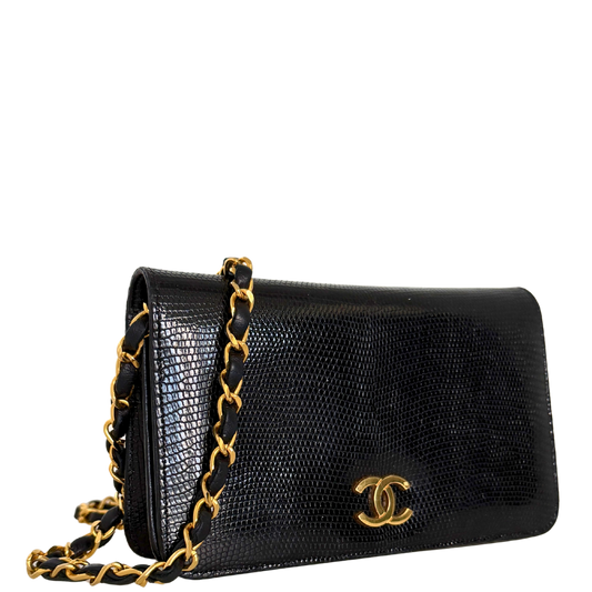 Chanel Vintage Wallet on Chain Timeless Lizard Leder schwarz / sehr gut Chanel