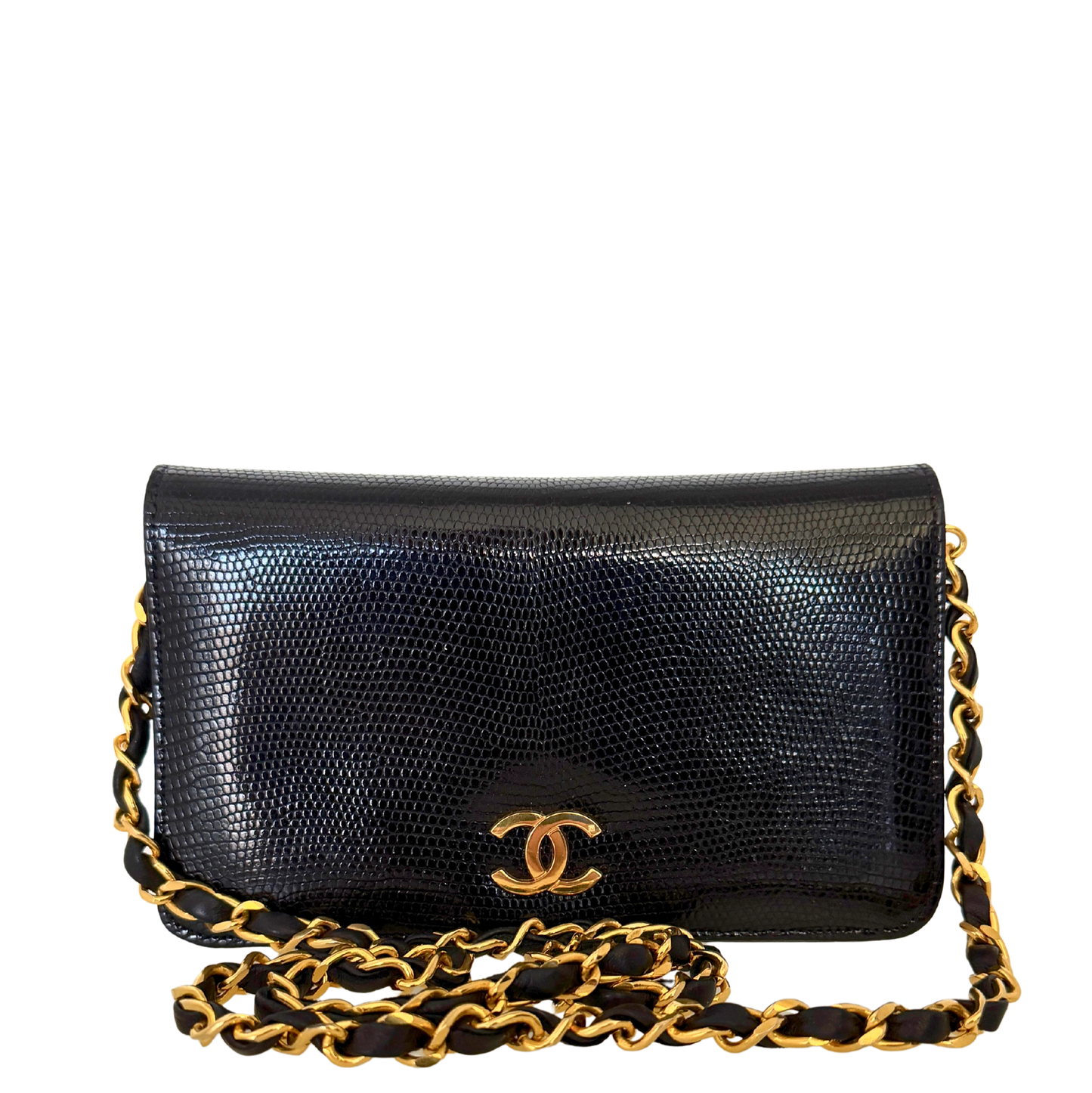 Chanel Vintage Wallet on Chain Timeless Lizard Leder schwarz / sehr gut Chanel