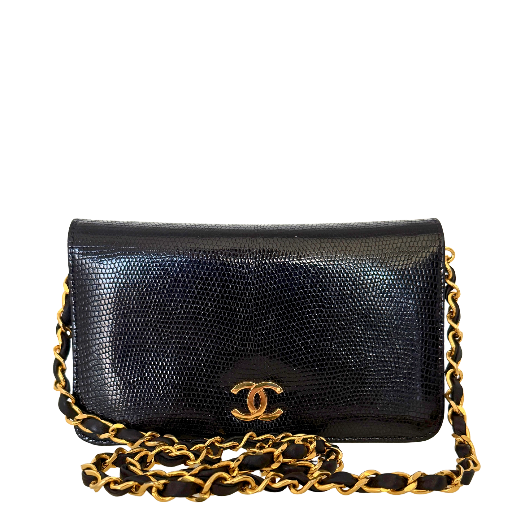 Chanel Vintage Wallet on Chain Timeless Lizard Leder schwarz / sehr gut Chanel
