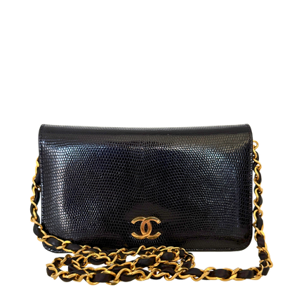 Chanel Vintage Wallet on Chain Timeless Lizard Leder schwarz / sehr gut Chanel