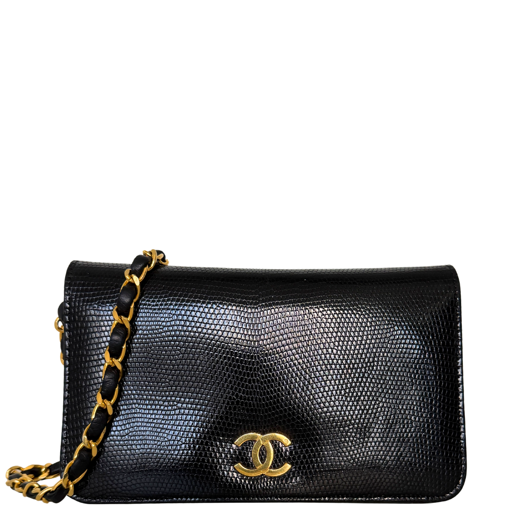 Chanel Vintage Wallet on Chain Timeless Lizard Leder schwarz / sehr gut Chanel