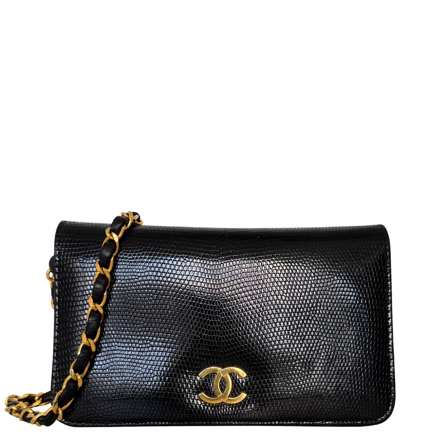 Chanel Vintage Wallet on Chain Timeless Lizard Leder schwarz / sehr gut Chanel