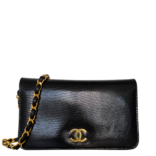 Chanel Vintage Wallet on Chain Timeless Lizard Leder schwarz / sehr gut Chanel