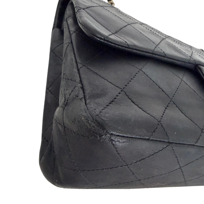 Chanel Timeless Double Flap Bag Medium Vintage schwarz / akzeptabel Chanel