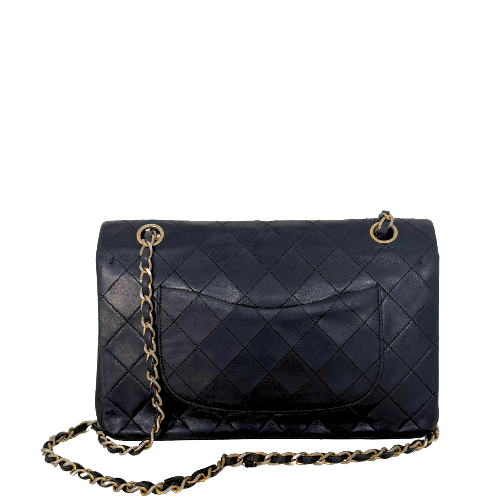 Chanel Timeless Double Flap Bag Medium Vintage schwarz / akzeptabel Chanel