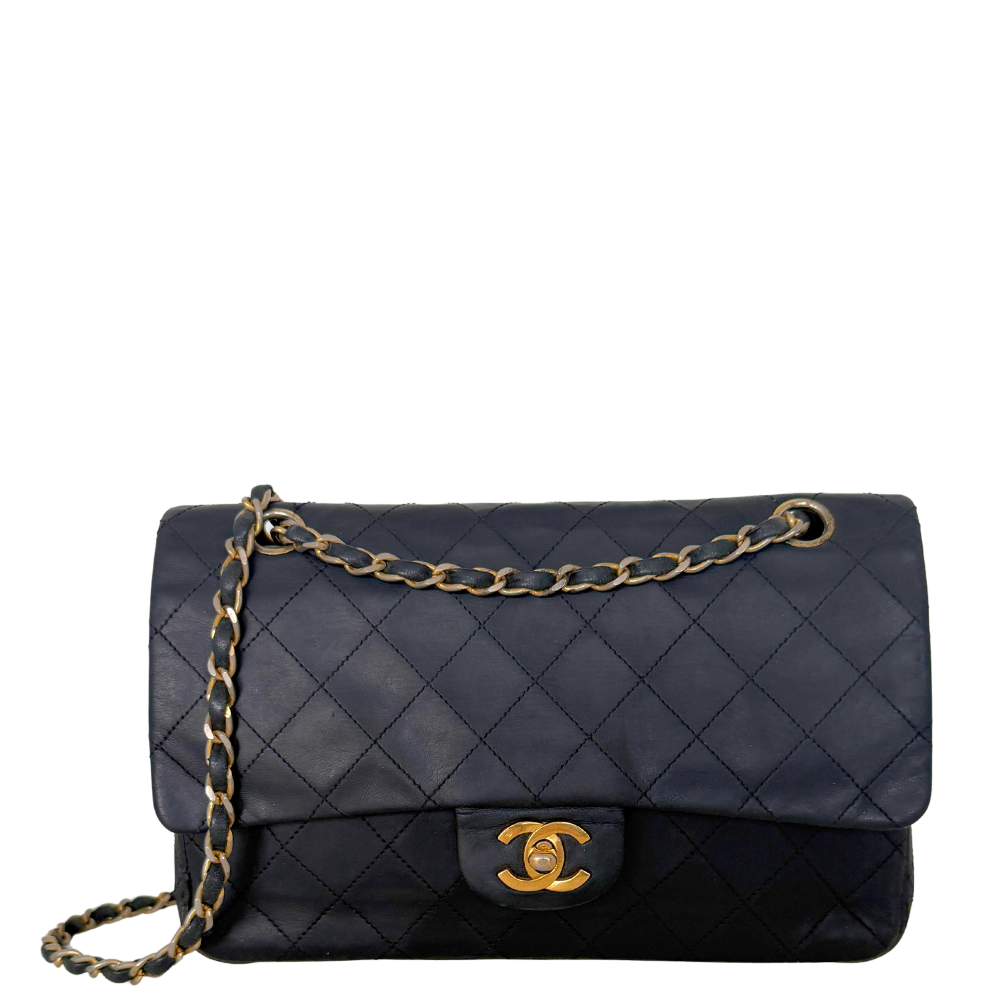 Chanel Timeless Double Flap Bag Medium Vintage schwarz / akzeptabel Chanel