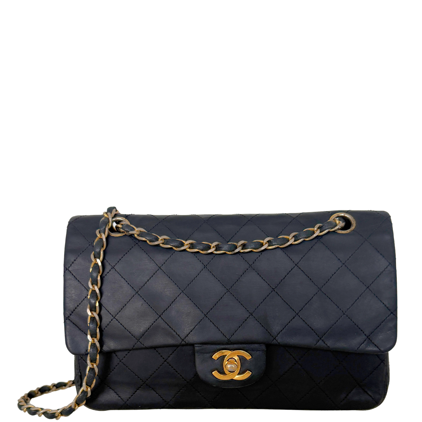 Chanel Timeless Double Flap Bag Medium Vintage schwarz / akzeptabel Chanel