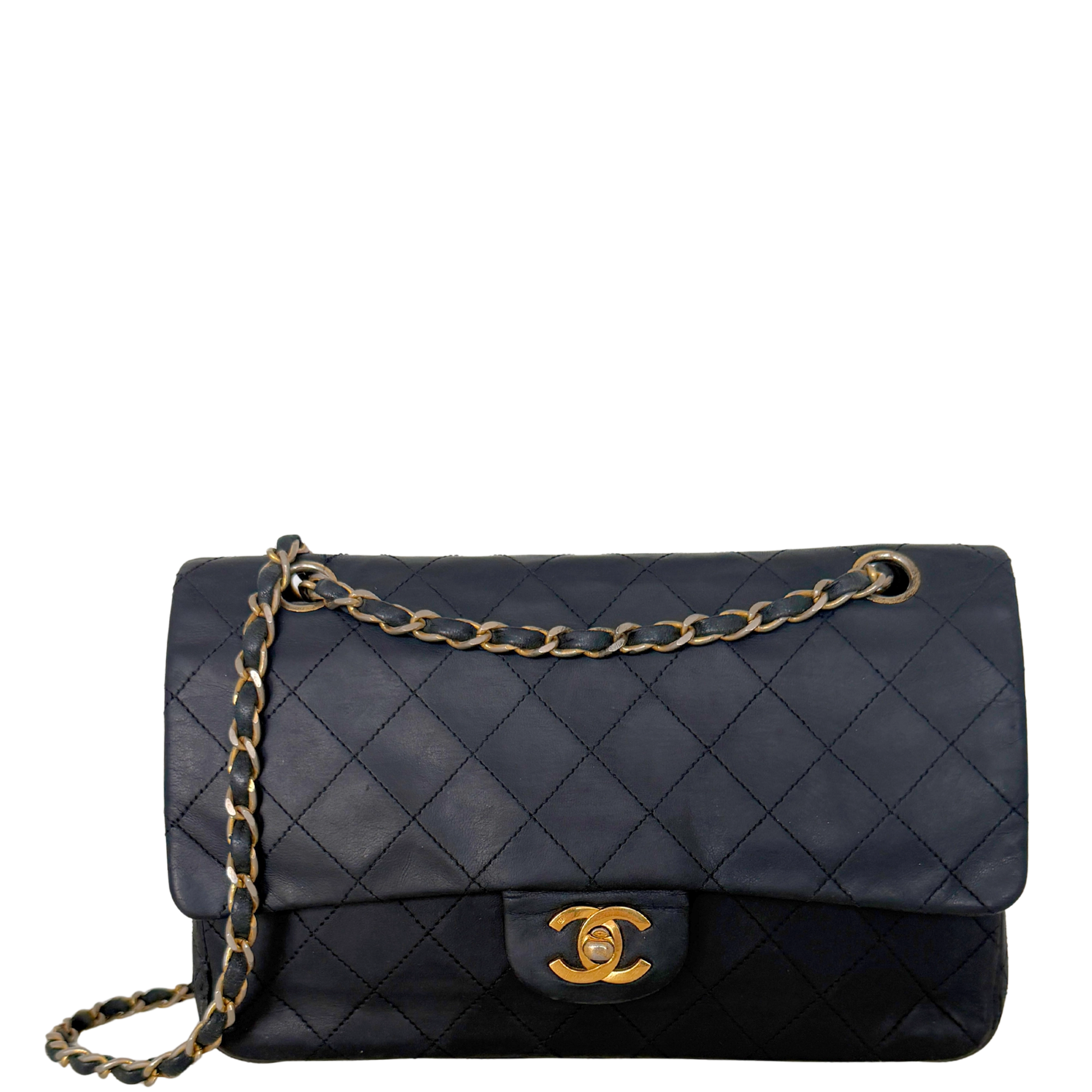 Chanel Timeless Double Flap Bag Medium Vintage schwarz / akzeptabel Chanel