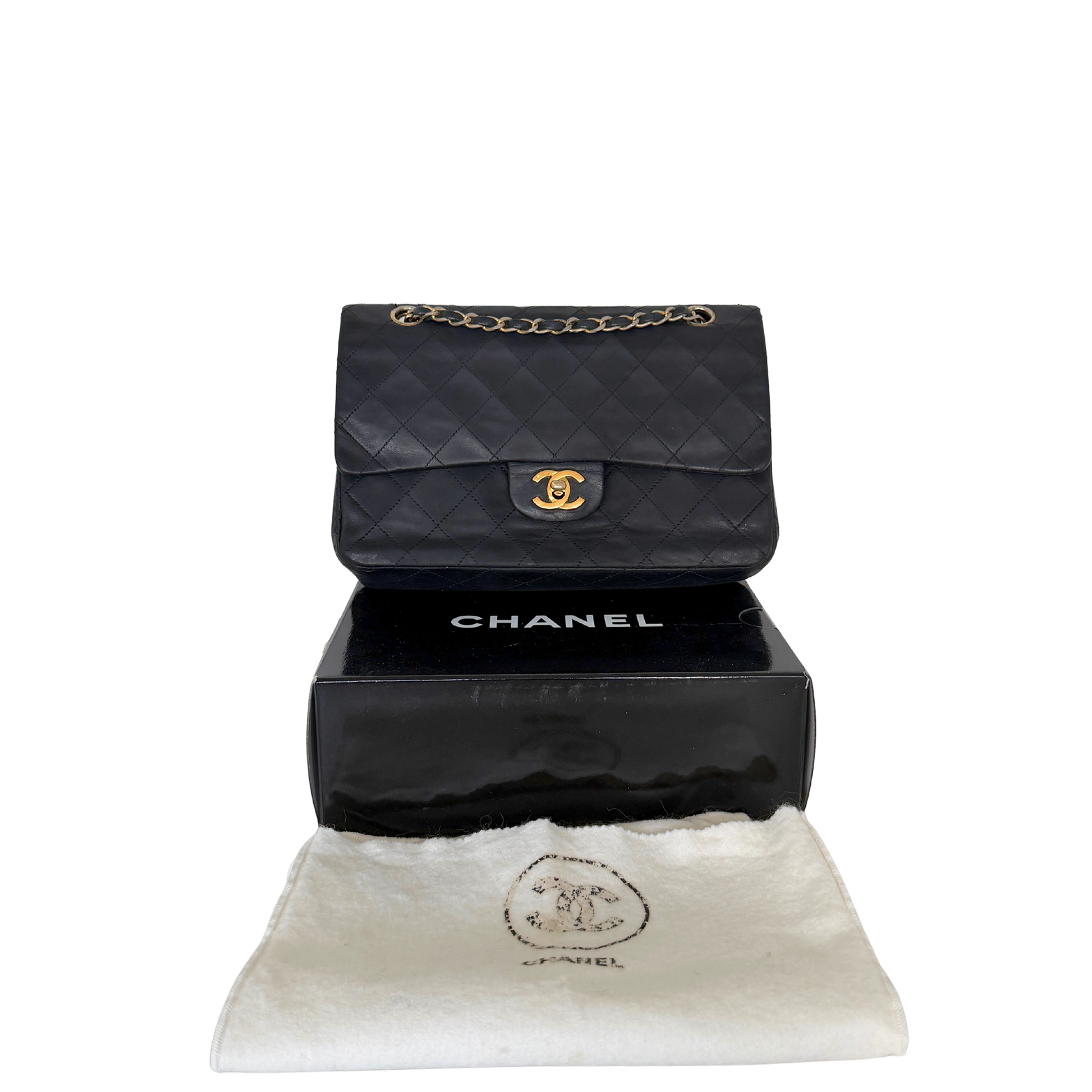 Chanel Timeless Double Flap Bag Medium Vintage schwarz / akzeptabel Chanel