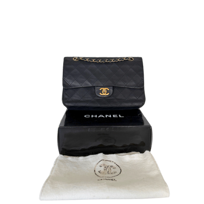 Chanel Timeless Double Flap Bag Medium Vintage schwarz / akzeptabel Chanel