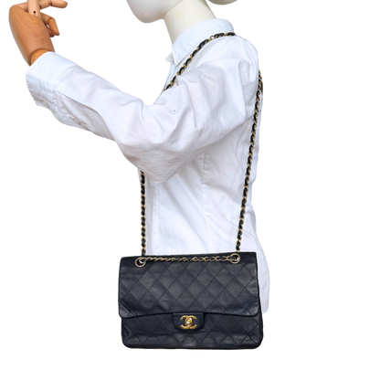 Chanel Timeless Double Flap Bag Medium Vintage schwarz / akzeptabel Chanel