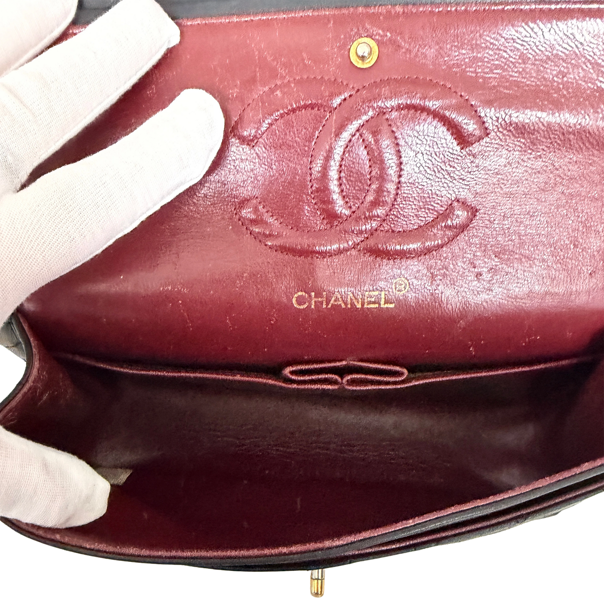 Chanel Timeless Double Flap Bag Medium Vintage schwarz / akzeptabel Chanel