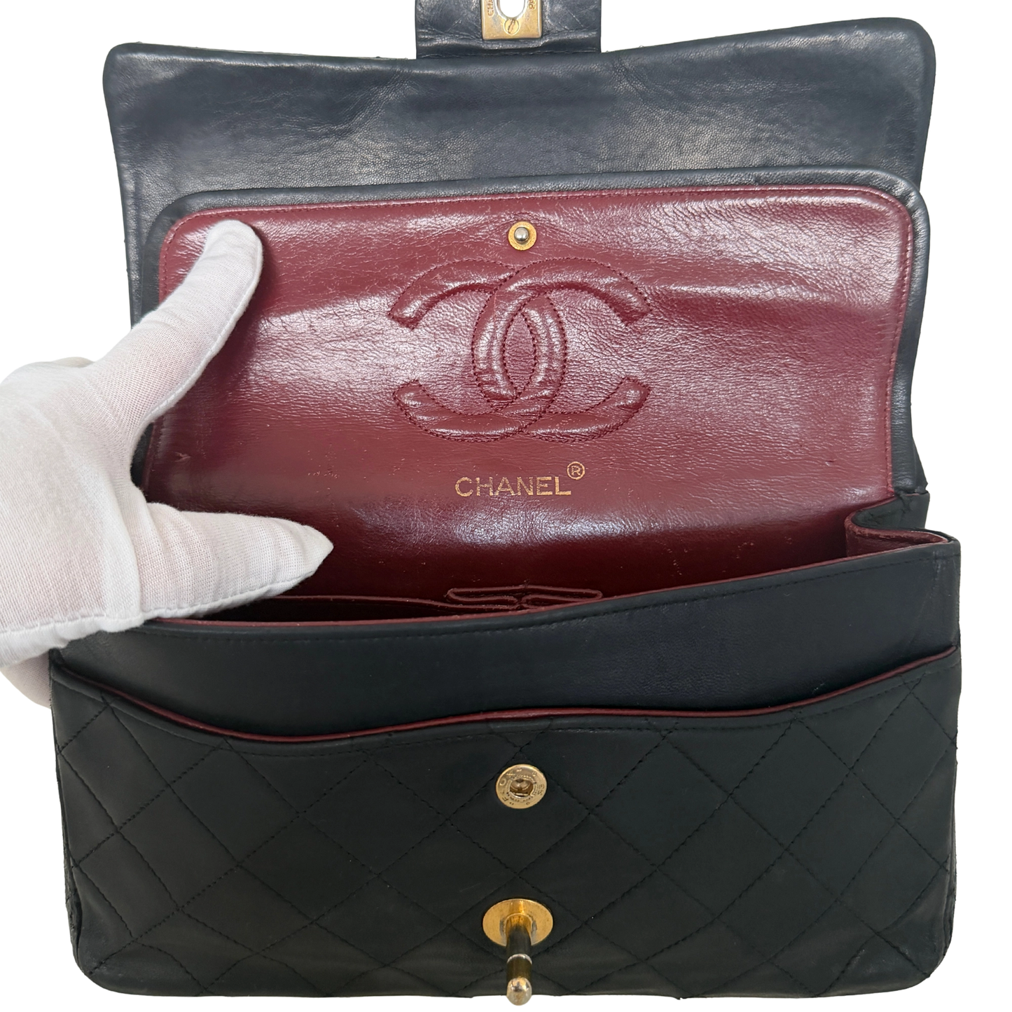 Chanel Timeless Double Flap Bag Medium Vintage schwarz / akzeptabel Chanel