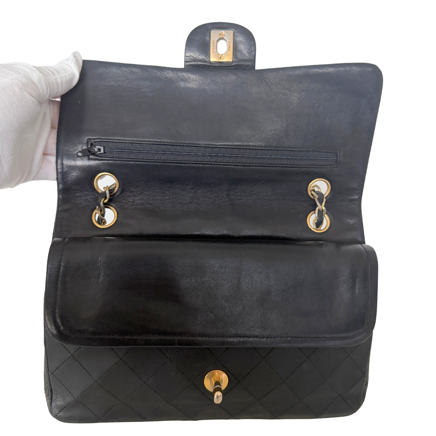 Chanel Timeless Double Flap Bag Medium Vintage schwarz / akzeptabel Chanel