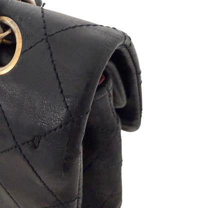 Chanel Timeless Double Flap Bag Medium Vintage schwarz / akzeptabel Chanel