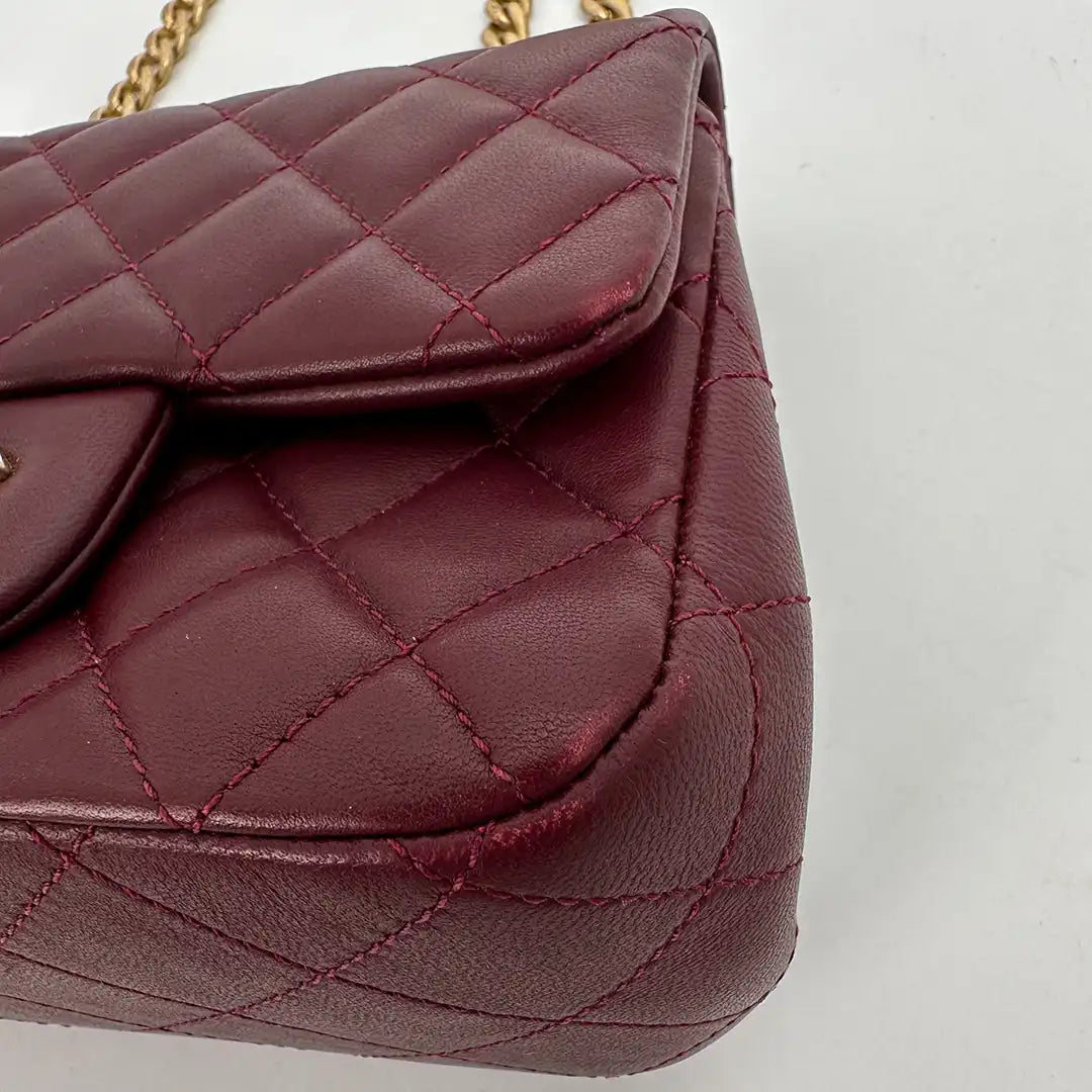 Chanel Timeless Mini Square Pearl Crush Lammleder burgundy / sehr gut Chanel