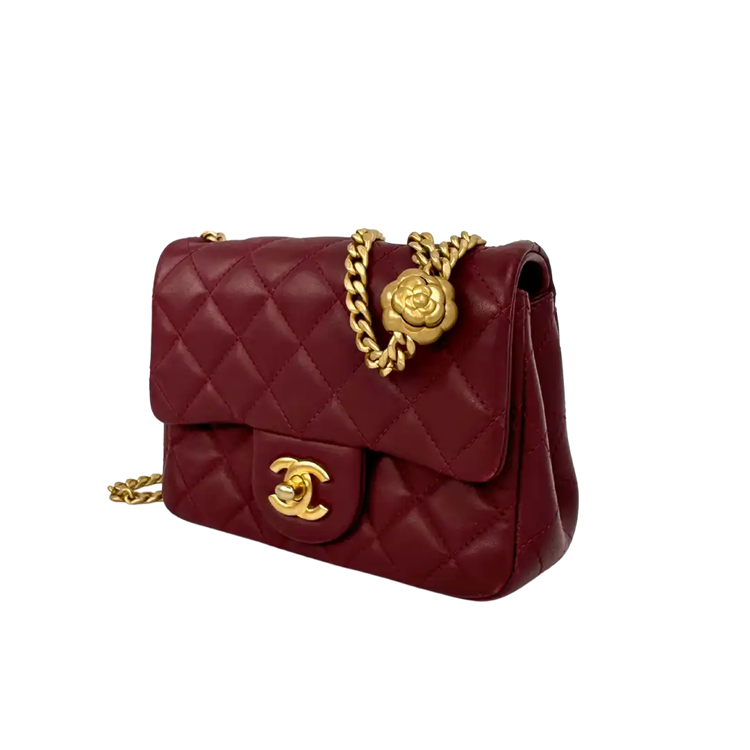 Chanel Timeless Mini Square Pearl Crush Lammleder burgundy / sehr gut Chanel