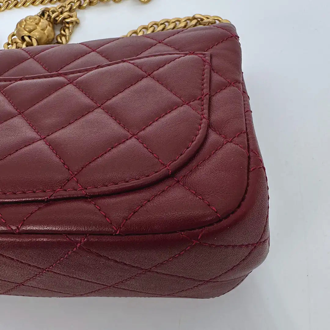 Chanel Timeless Mini Square Pearl Crush Lammleder burgundy / sehr gut Chanel