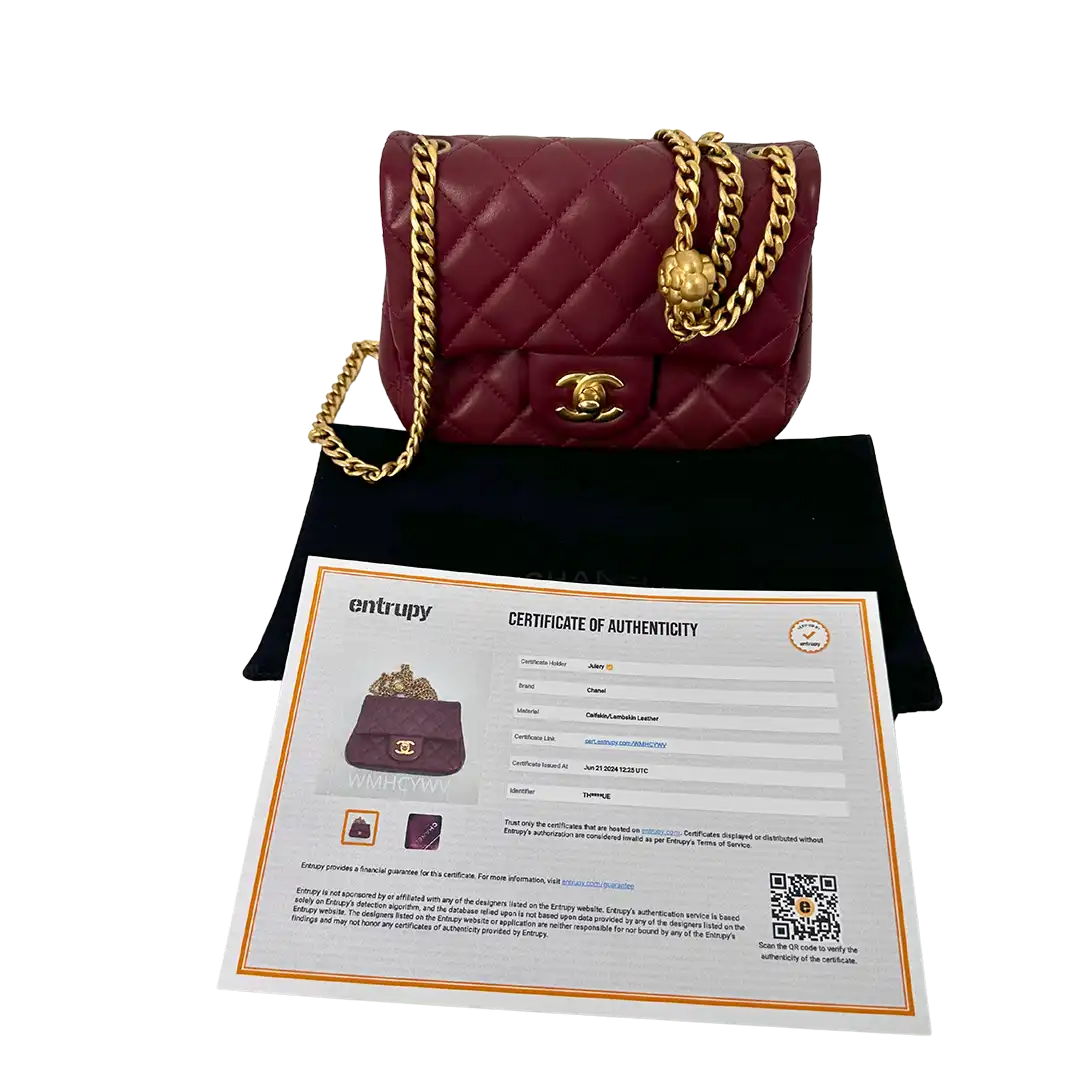 Chanel Timeless Mini Square Pearl Crush Lammleder burgundy / sehr gut Chanel