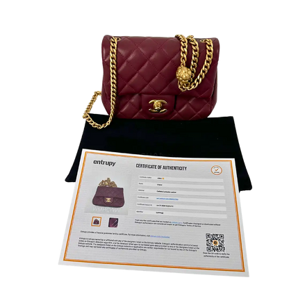 Chanel Timeless Mini Square Pearl Crush Lammleder burgundy / sehr gut Chanel