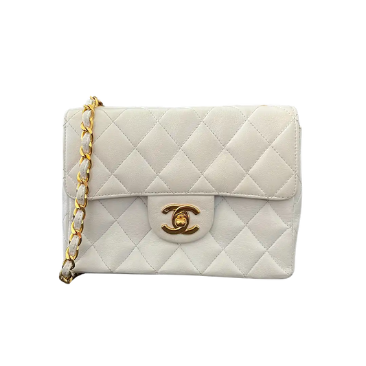 Chanel Timeless Mini Vintage weiss Leder goldene Hardware / gut Echtheitscheck