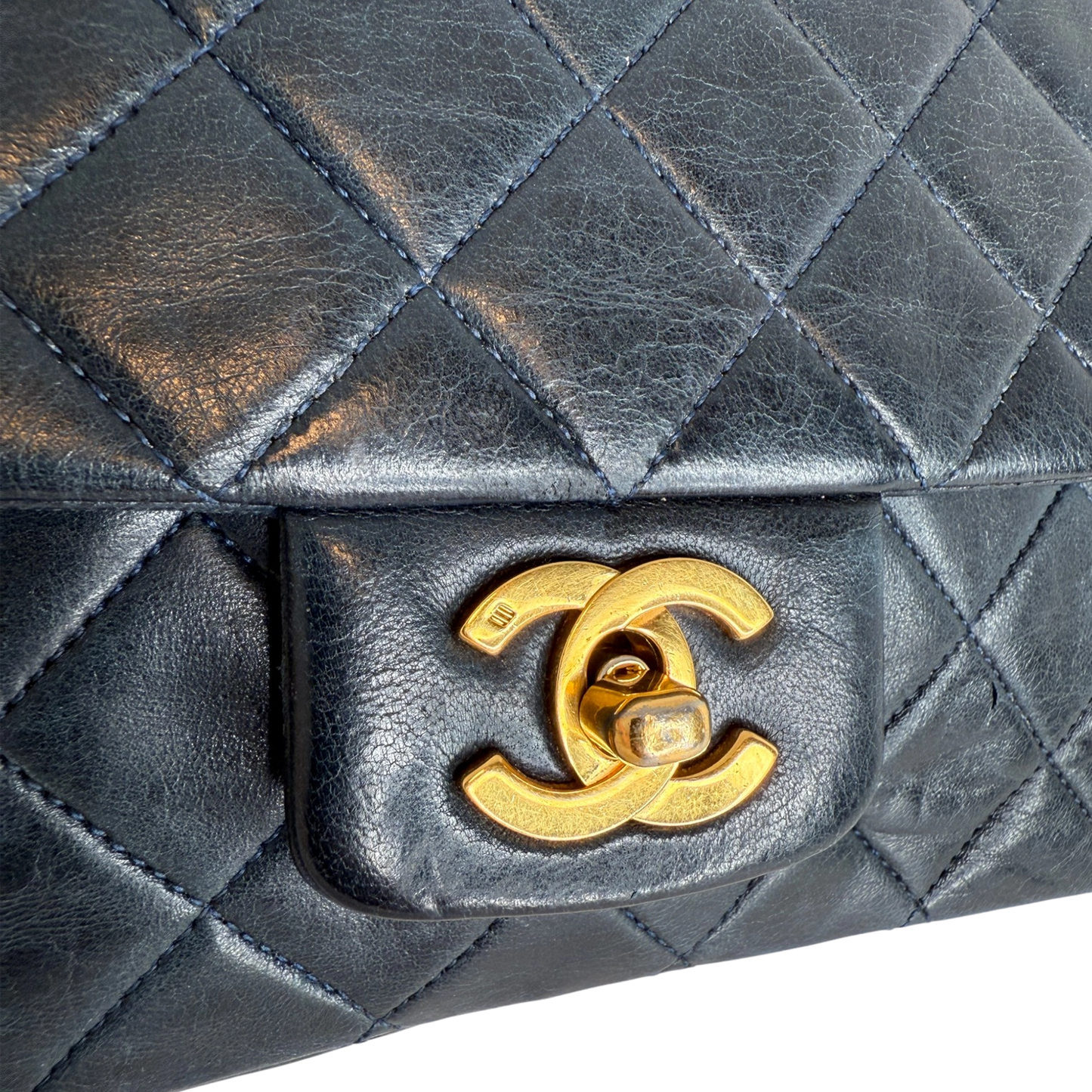 Chanel Classic Single Flap Medium Navy Lammleder / gut Chanel