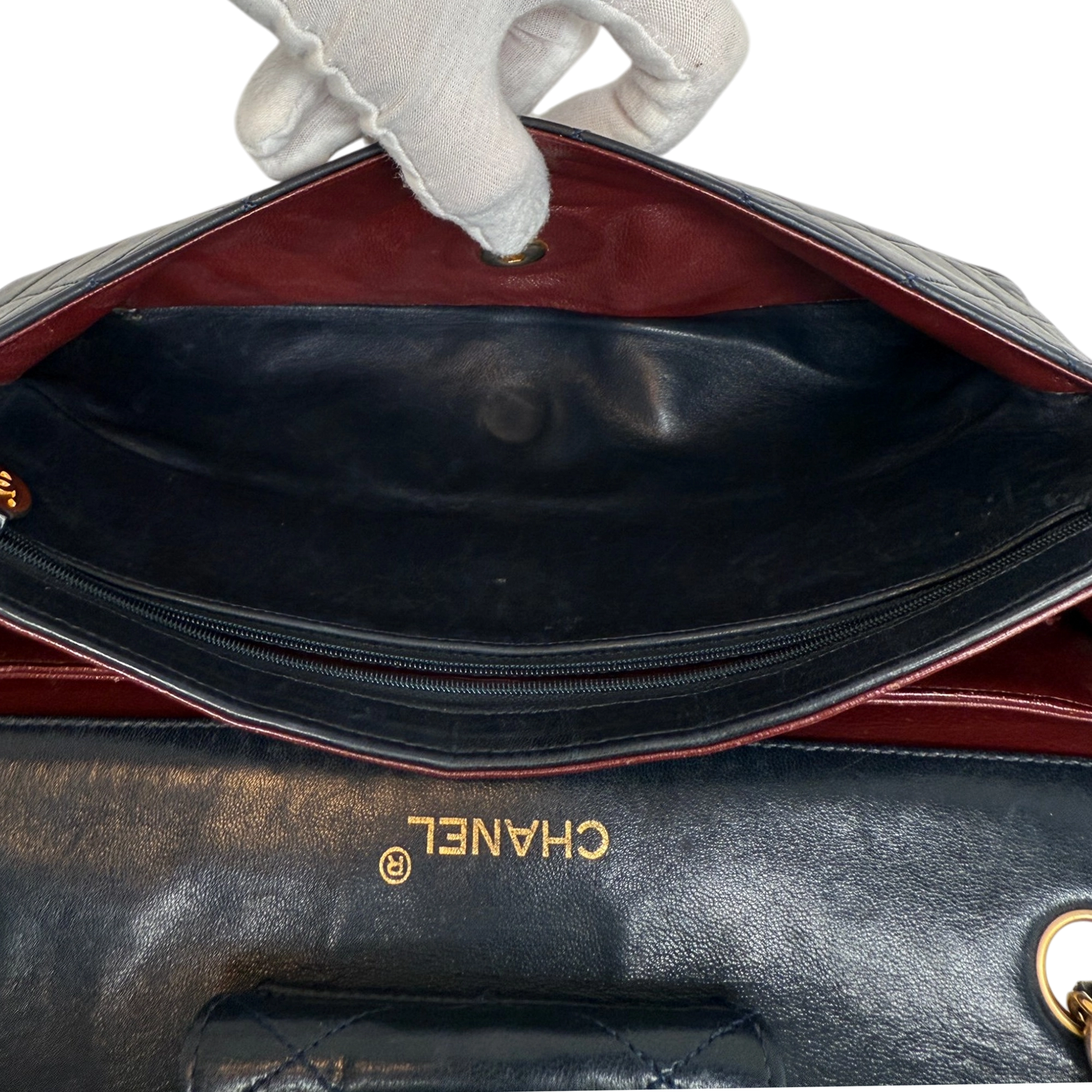 Chanel Classic Single Flap Medium Navy Lammleder / gut Chanel