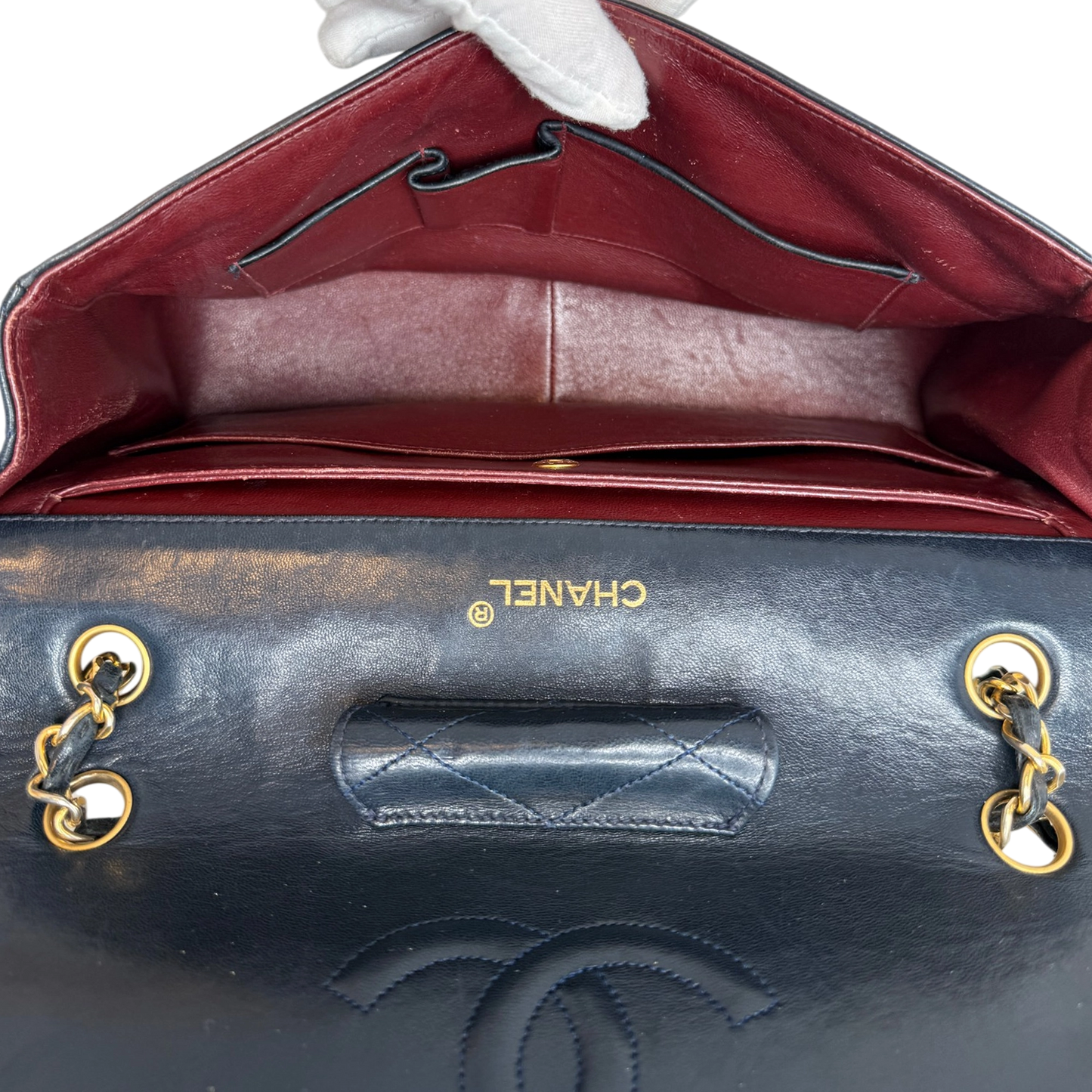Chanel Classic Single Flap Medium Navy Lammleder / gut Chanel