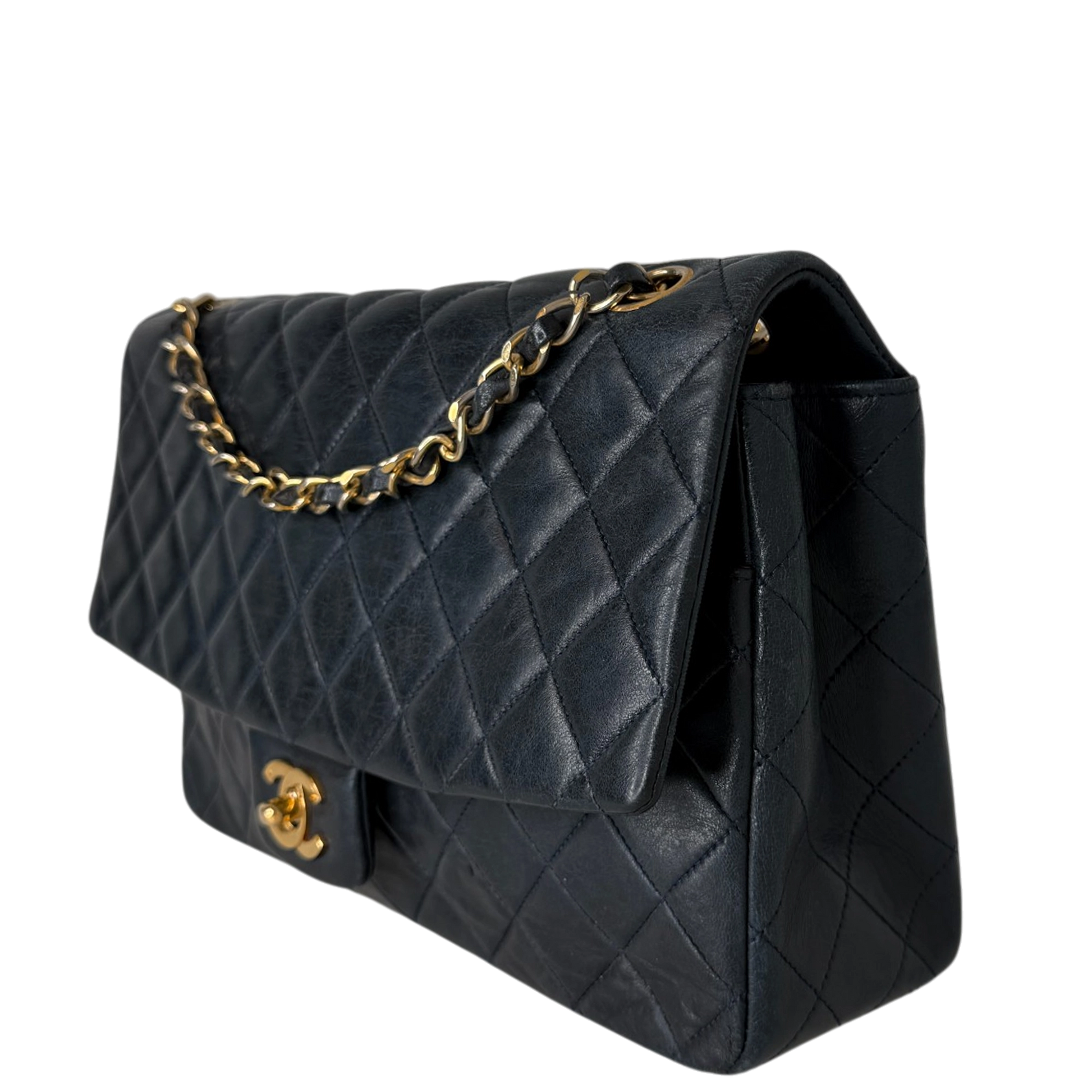 Chanel Classic Single Flap Medium Navy Lammleder / gut Chanel