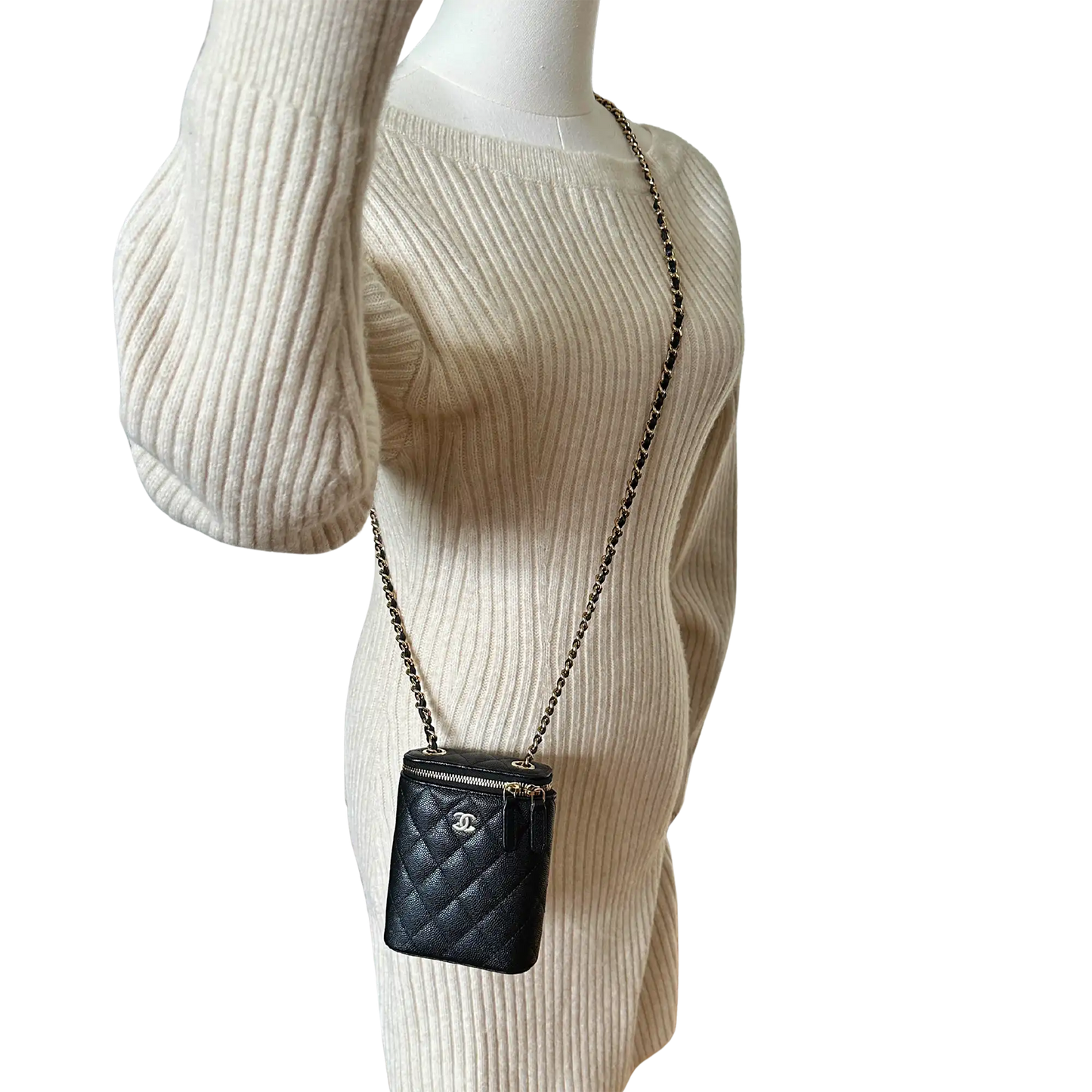 Chanel Vertical Coco Beauty Vanity Case small Kaviarleder Fullset / ungetragen Chanel