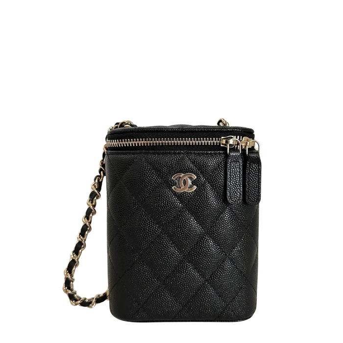 Chanel Vertical Coco Beauty Vanity Case small Kaviarleder Fullset / ungetragen Chanel