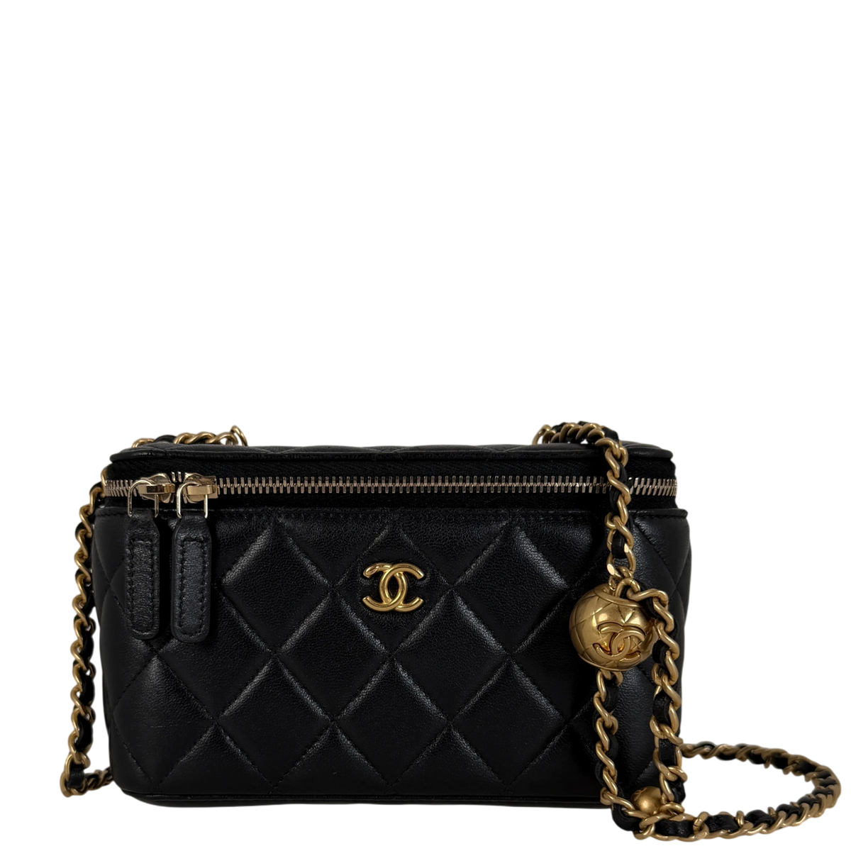 Chanel Vanity with Chain Pearl Crush Lambskin Black Gold