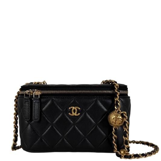 Chanel Vanity with Chain Pearl Crush Lambskin Black Gold