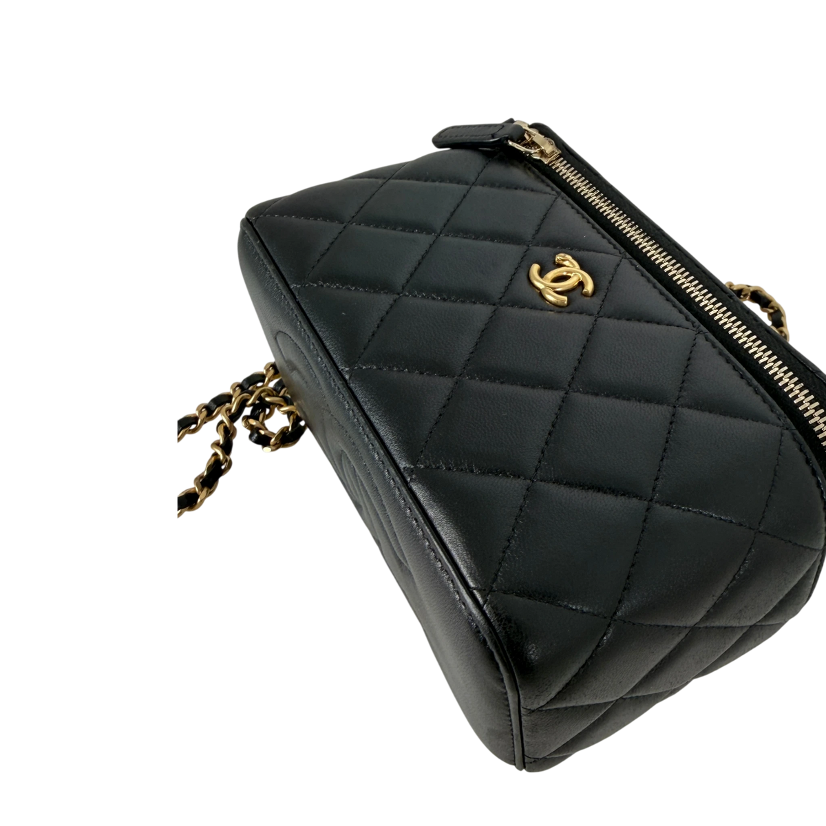 Chanel Vanity with Chain Pearl Crush Lambskin Black Gold