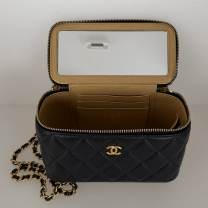 Chanel Vanity with Chain Pearl Crush Lambskin Black Gold