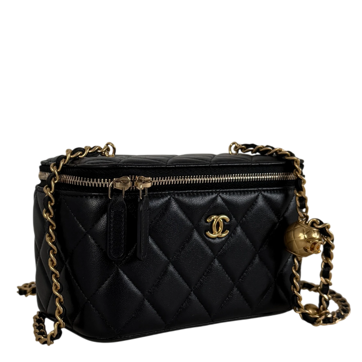Chanel Vanity with Chain Pearl Crush Lambskin Black Gold