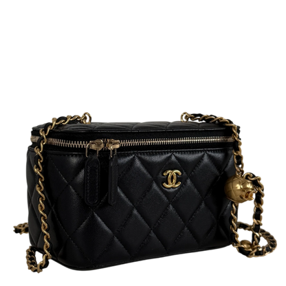 Chanel Vanity with Chain Pearl Crush Lambskin Black Gold